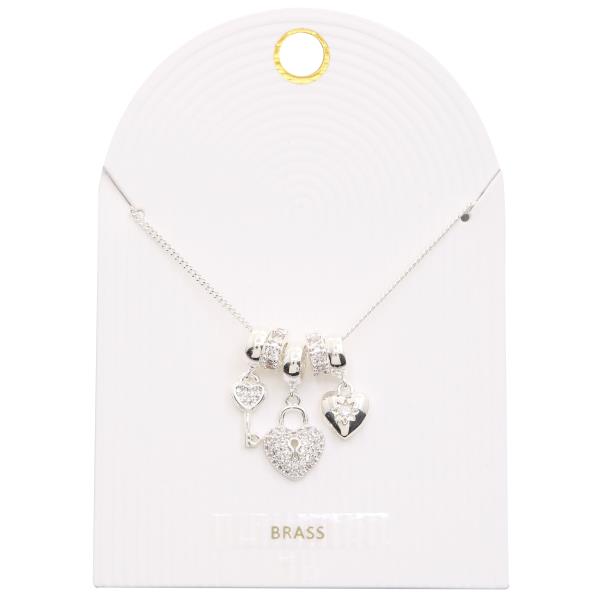 HEART KEY LOCK CHARM RHINESTONE METAL NECKLACE