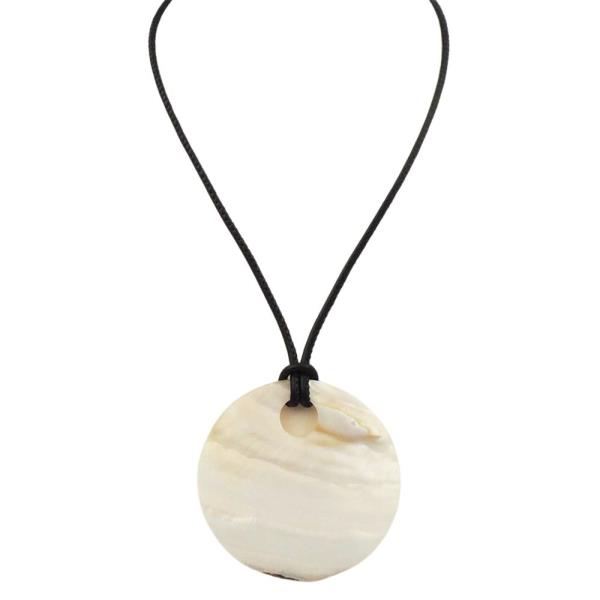 ROUND MOTHER OF PEARL PENDANT LEATHER CORD NECKLACE