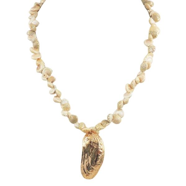 METAL SHELL PENDANT SHELL BEAD NECKLACE