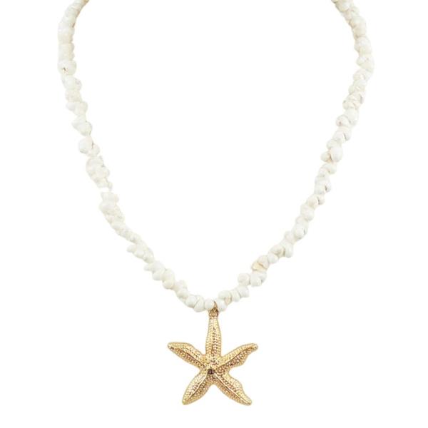 METAL STARFISH PENDANT SHELL BEAD NECKL