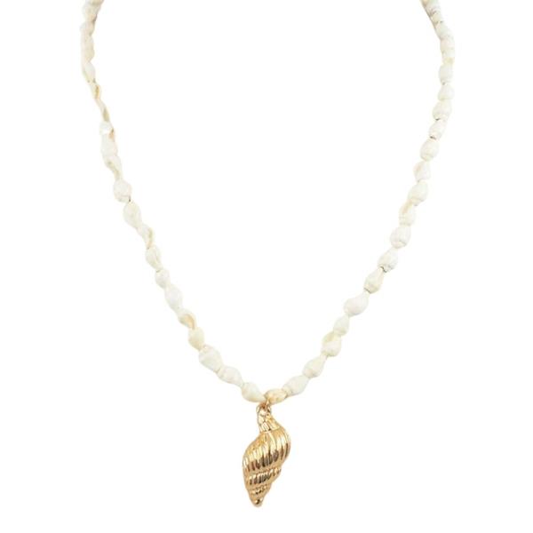 METAL SHELL PENDANT SHELL BEAD NECKLACE