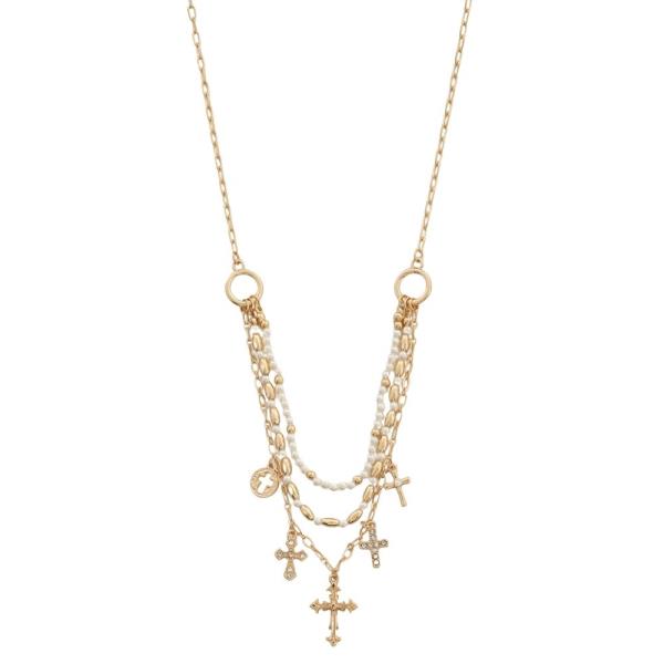 LAYERED CROSS PENDANT CHARM NECKLACE