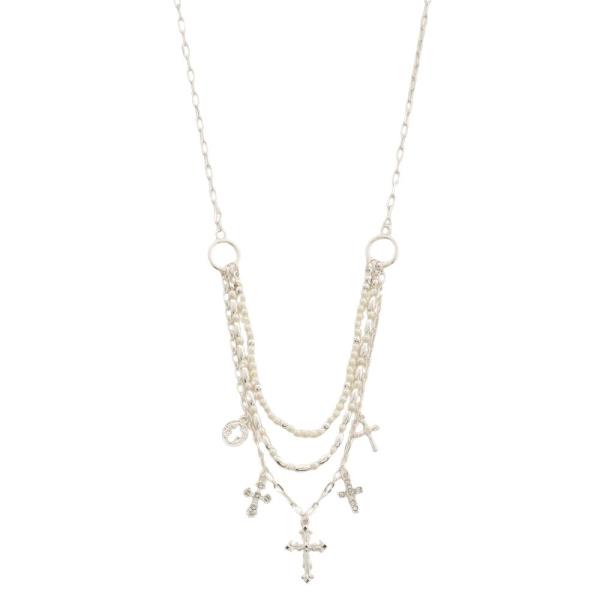 LAYERED CROSS PENDANT CHARM NECKLACE