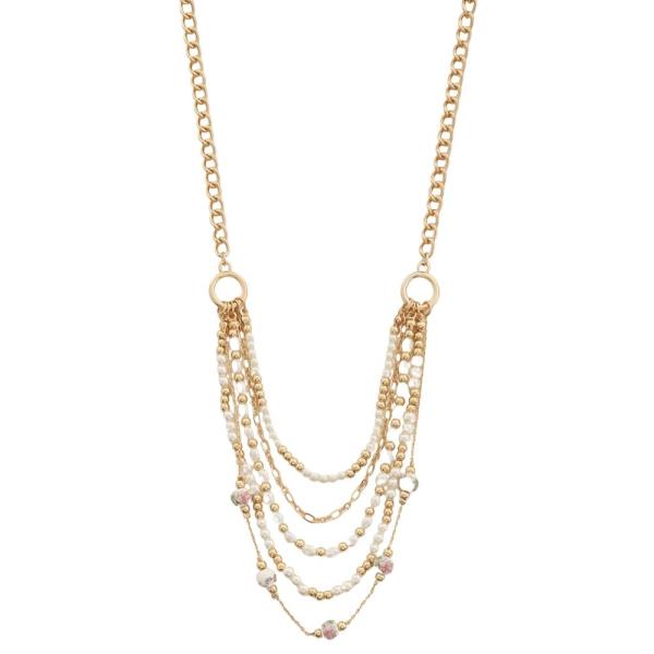 LAYERED CERAMIC PEARL BEAD CHARM NECKLACE