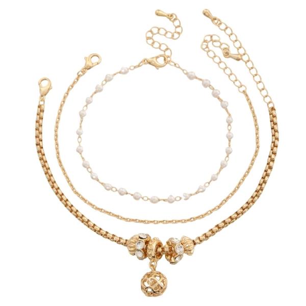 FILIGREE BALL CHARM RONDELL CHAIN BRACELET 3 PC SET