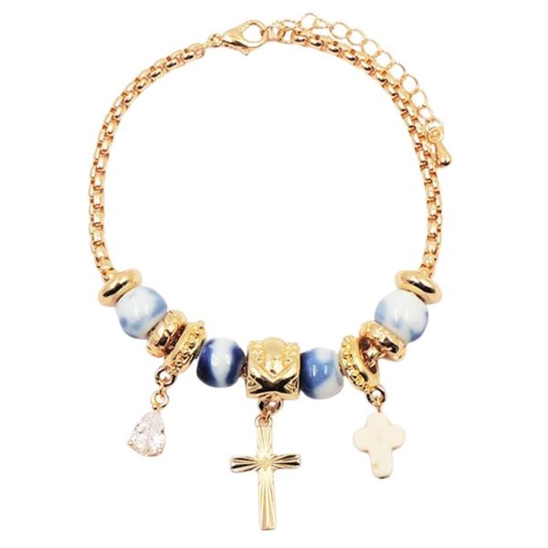 CROSS CHARM RONDELL CHAIN BRACELET