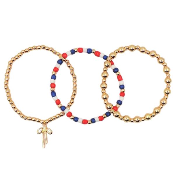 BOW CHARM 4TH OF JULY 3PCS BRACELET