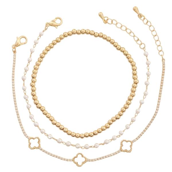 3PCS MOP CLOVER CUPCHAIN BRACELET SET