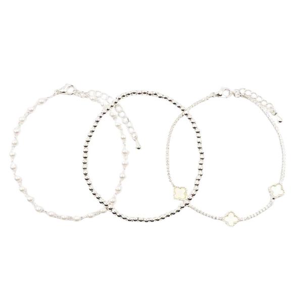 3PCS MOP CLOVER CUPCHAIN BRACELET SET