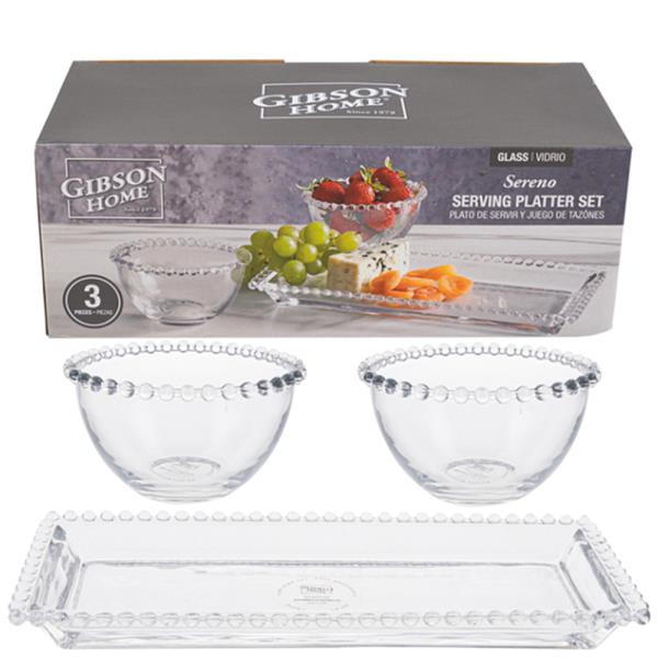 GLASS SERVING PLATTER 3PC BOWL SET