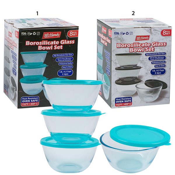 MR HANDY 8PC BOROSILICATE GLASS BOWL SET