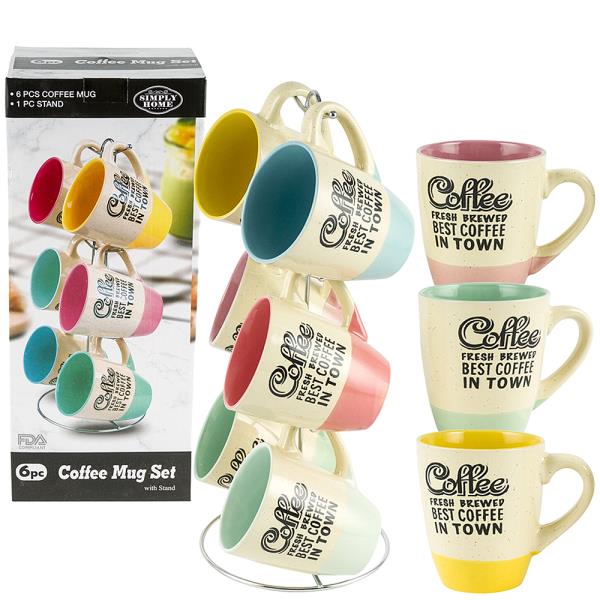 6PC TWO TONE COFFEE MUG SET WITH STAND