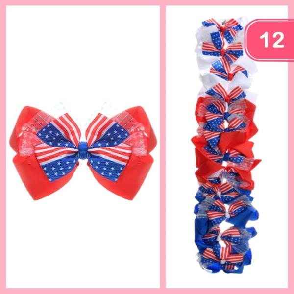 FOURTH OF JULY HAIR BOW PIN (12 UNITS)