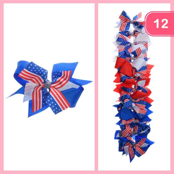 FOURTH OF JULY HAIR BOW PIN (12 UNITS)