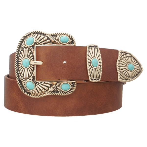 WESTERN STYLE STONE BUCKLE BELT