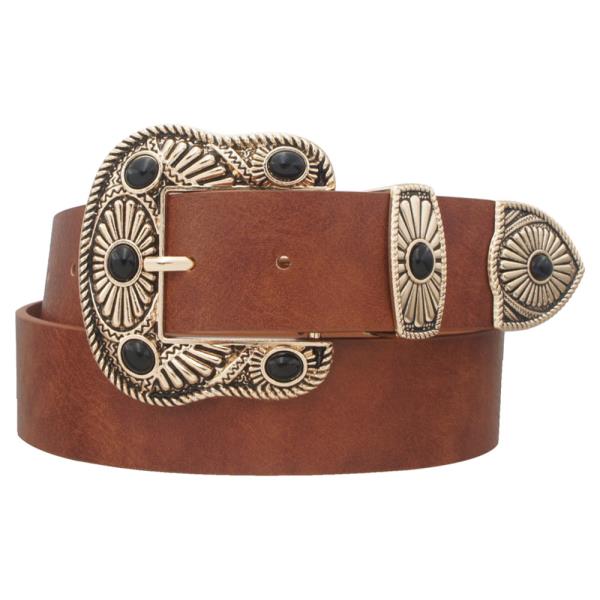 WESTERN STYLE STONE BUCKLE BELT