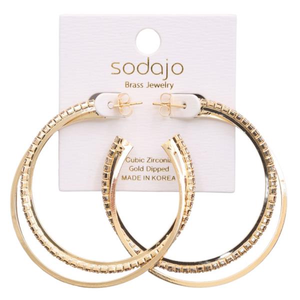 SODAJO CZ DOUBLE HOOP GOLD DIPPED EARRING