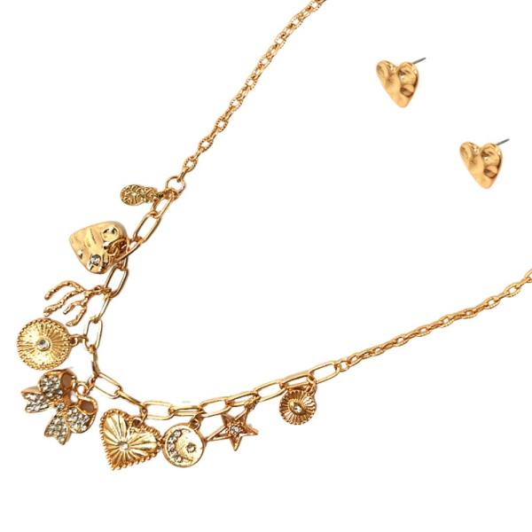 BOW HEART STAR CHARM META NECKLACE
