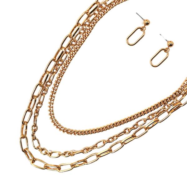 CIRCLE OVAL LINK METAL LAYERED NECKLACE