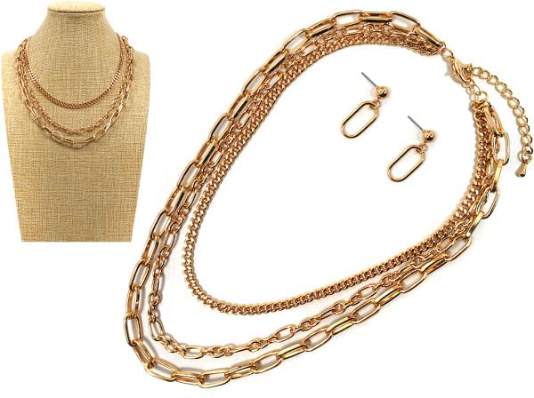CIRCLE OVAL LINK METAL LAYERED NECKLACE