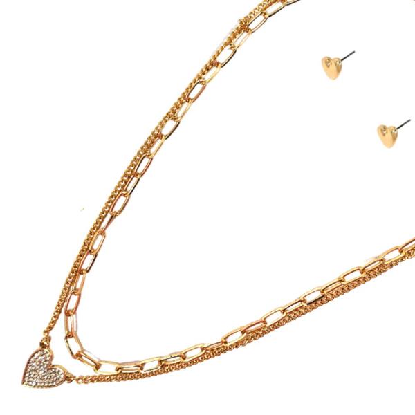 DAINTY HEART CHARM OVAL LINK LAYERED NECKLACE