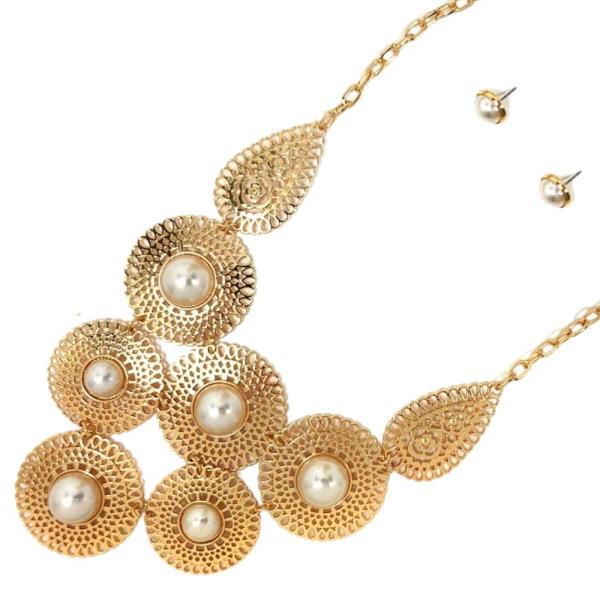 ROUND METAL PEARL BEAD NECKLACE
