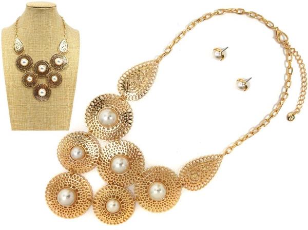 ROUND METAL PEARL BEAD NECKLACE