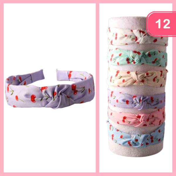 CHERRY PRINT KNOTTED HEADBAND (12 UNITS)