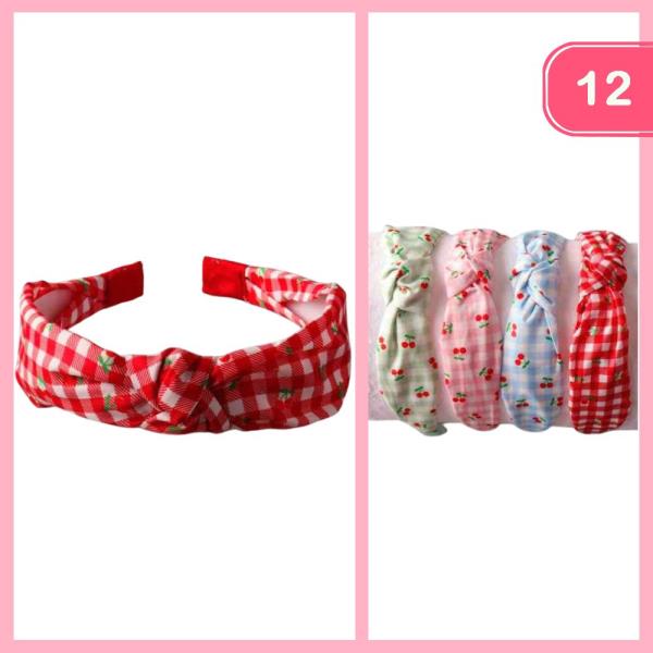 CHERRY GINGHAM KNOTTED HEADBAND (12 UNITS)