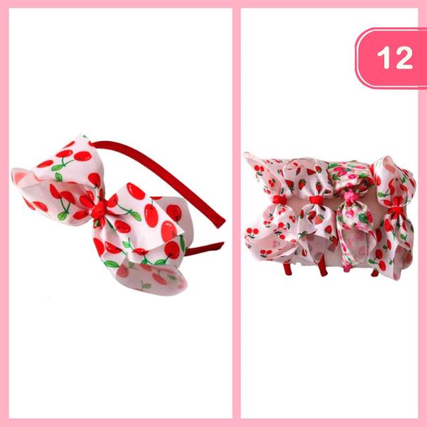 CHERRY PRINT BOW HEADBAND (12 UNITS)