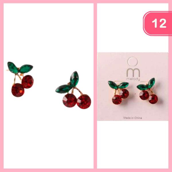 CRYSTAL CHERRY POST EARRING (12 UNITS)