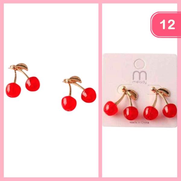 BEAD METAL CHERRY EARRING (12 UNITS)