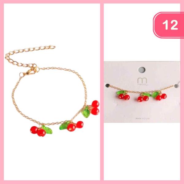 BEADED CHERRY CHARMS CHAIN BRACELET (12 UNITS)