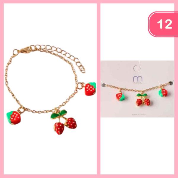 STRAWBERRY CLAY CHARM CHAIN BRACELET (12 UNITS)