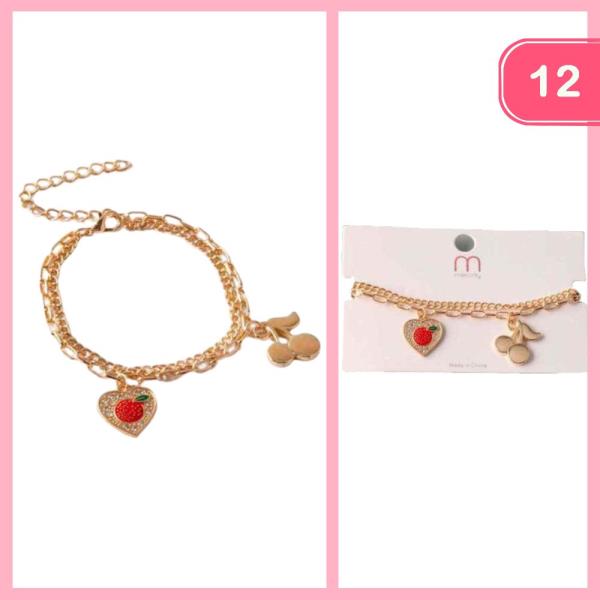 FRUIT HEART CHARM LAYER CHAIN BRACELET (12 UNITS)