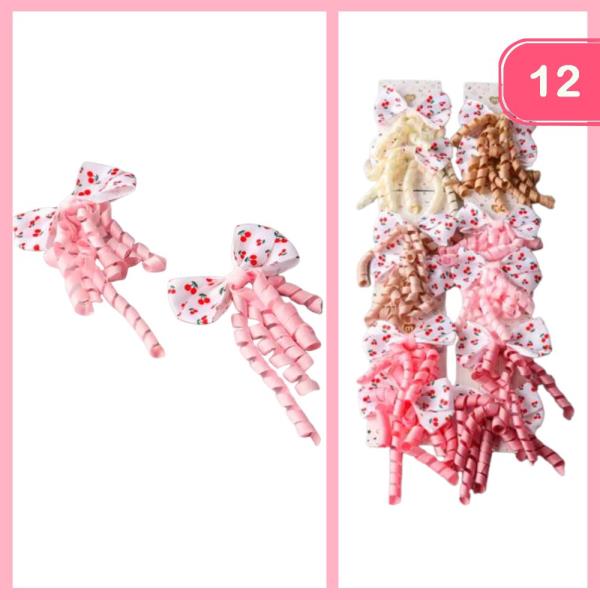 CURLY TAIL FRUIT PRINT BOW CLIPS (12 UNITS)