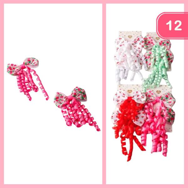 CURLY RIBBON FRUIT PRINT BOW CLIPS (12 UNITS)