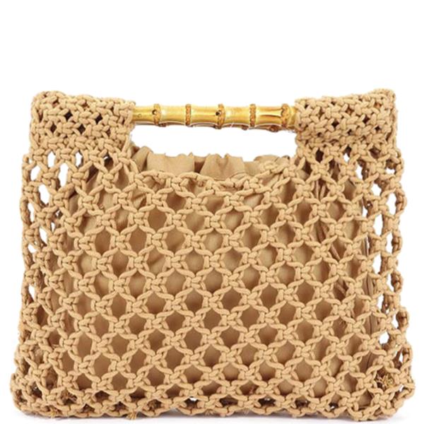 2IN1 HANDMADE FAUX STRAW BAMBOO HANDLE BAG WITH DRAWSTRING POUCH