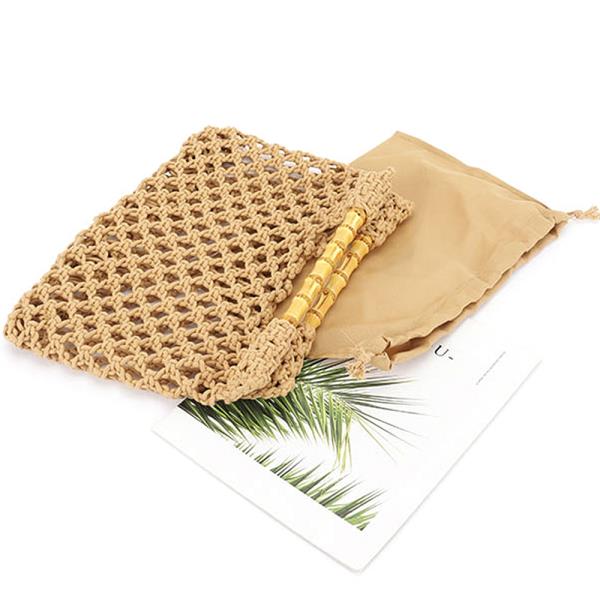 2IN1 HANDMADE FAUX STRAW BAMBOO HANDLE BAG WITH DRAWSTRING POUCH