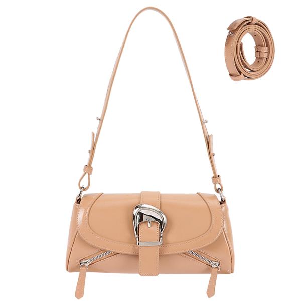 FAUX LEATHER METAL BUCKLE FLAP BAG