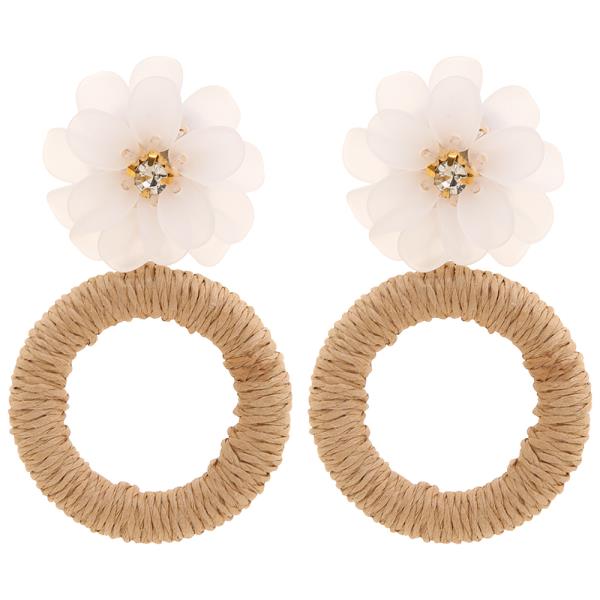 FLOWER RAFFIA ROUND DANGLE EARRING