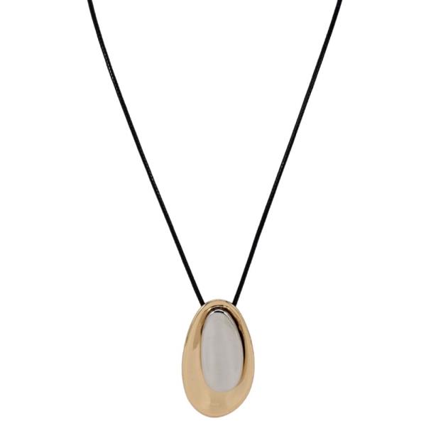 TWO TONE OVAL PENDANT CORD NECKLACE