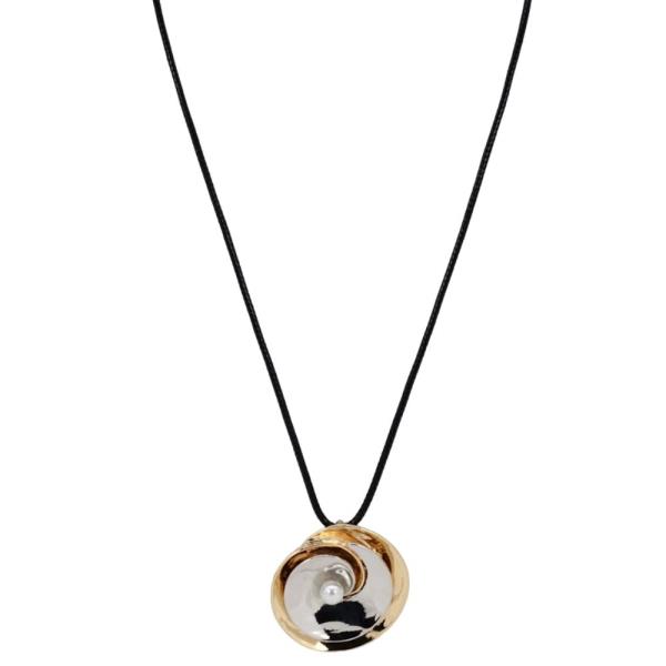 TWO TONE SWIRL PEARL ROUND PENDANT CORD NECKLACE