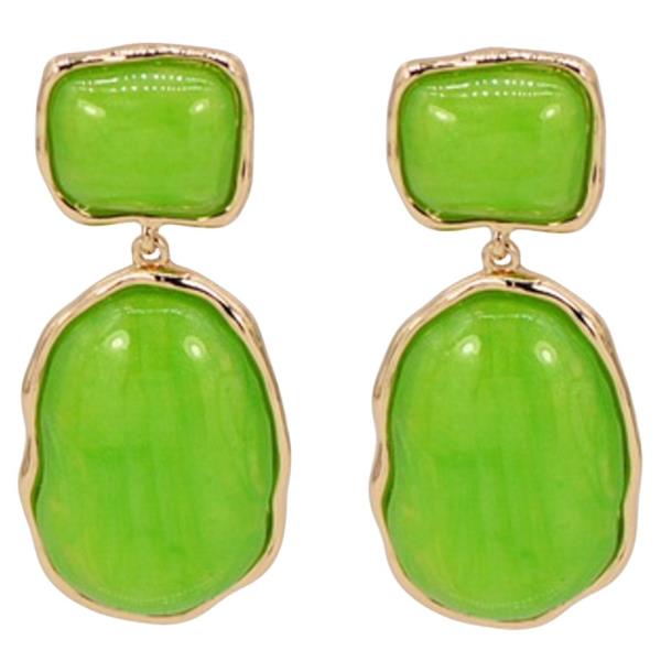 COLOR RECTANGLE OVAL DANGLE EARRING