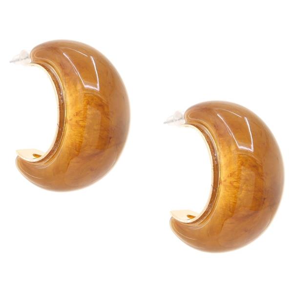 ACRYLIC RESIN CHUNKY MARBLE HOOP POST EARRINGS