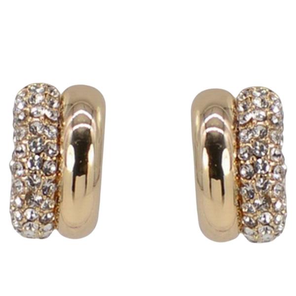RHINESTONE METAL DOUBLE C HOOP EARRING