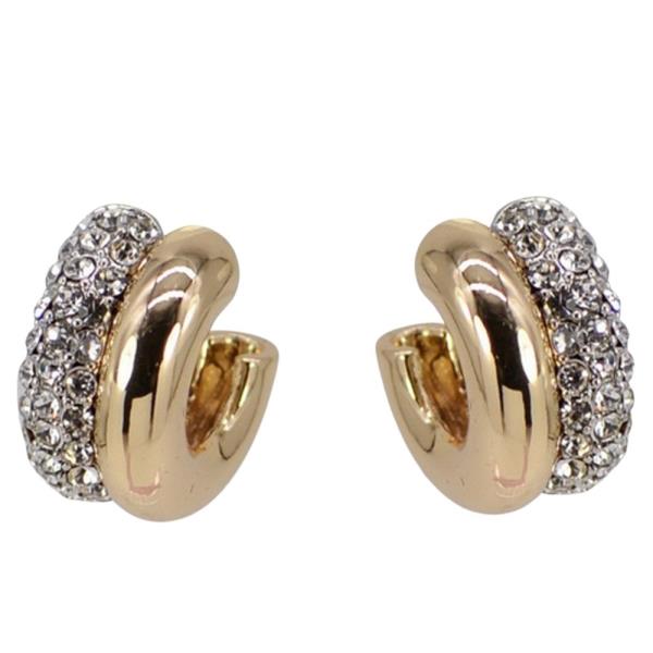 RHINESTONE METAL DOUBLE C HOOP EARRING