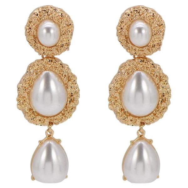 MEATAL PEARL TEARDROP DROP EARRING