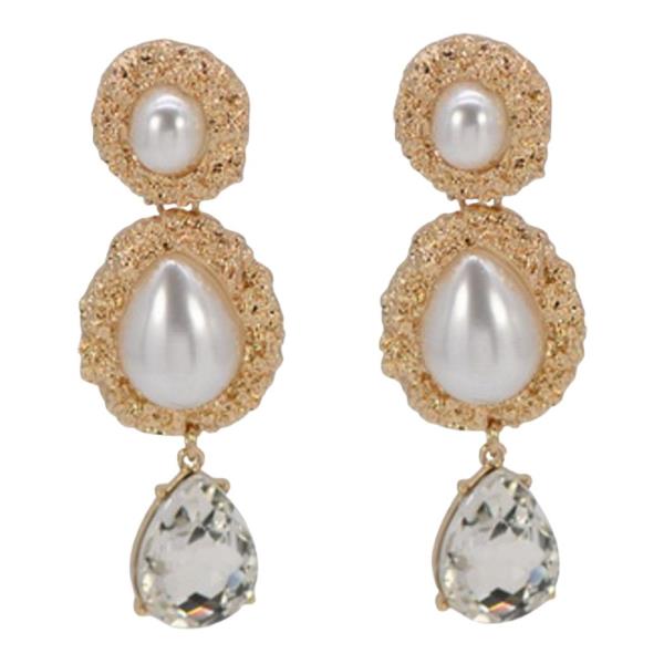 MEATAL PEARL TEARDROP DROP EARRING