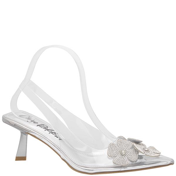 STONE FLOWER EMBELLISHED CLEAR SLING HEEL 12 PAIRS
